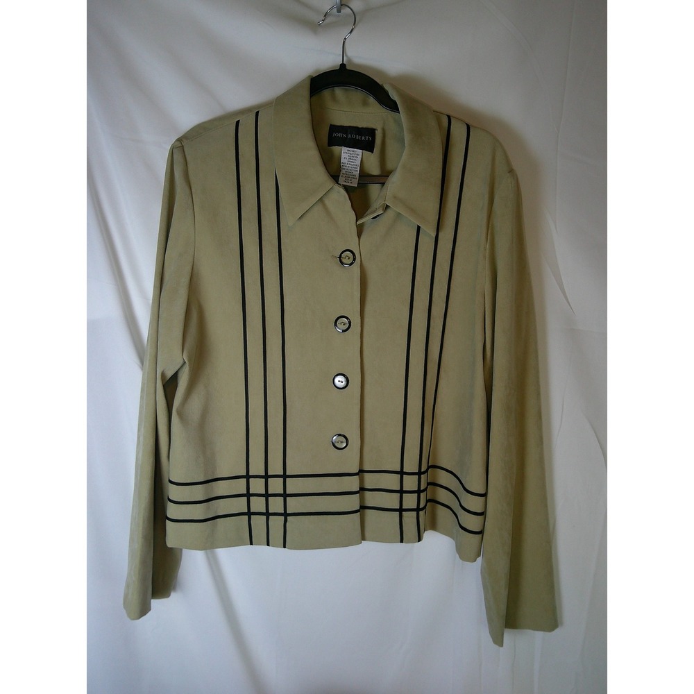 John Roberts Womens Tan Faux Suede Striped Button Front‎ Jacket Size 14 Beige